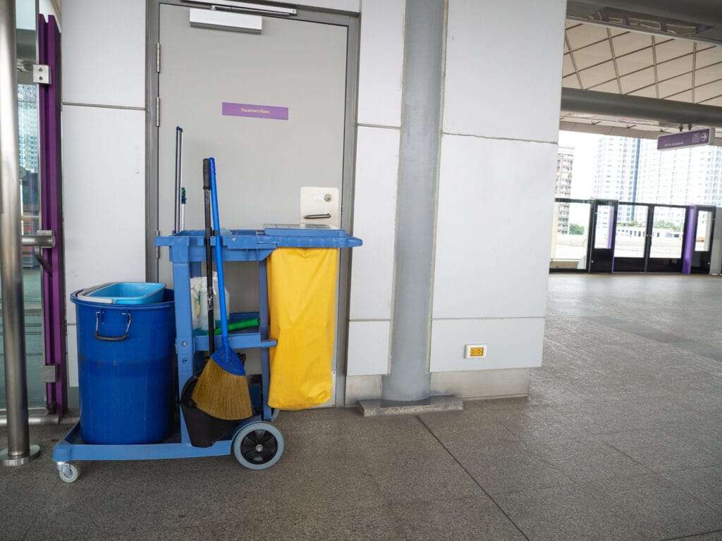 cleaning trolley on platform in train station